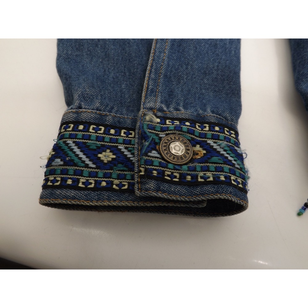 Womens Embellished Denim Jean Jacket Blue Beaded Western Trucker Style L Large - Picture 15 of 16